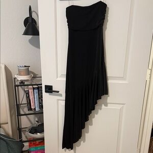 Emerald Sundae Strapless Black Asymmetric Ruffle Dress